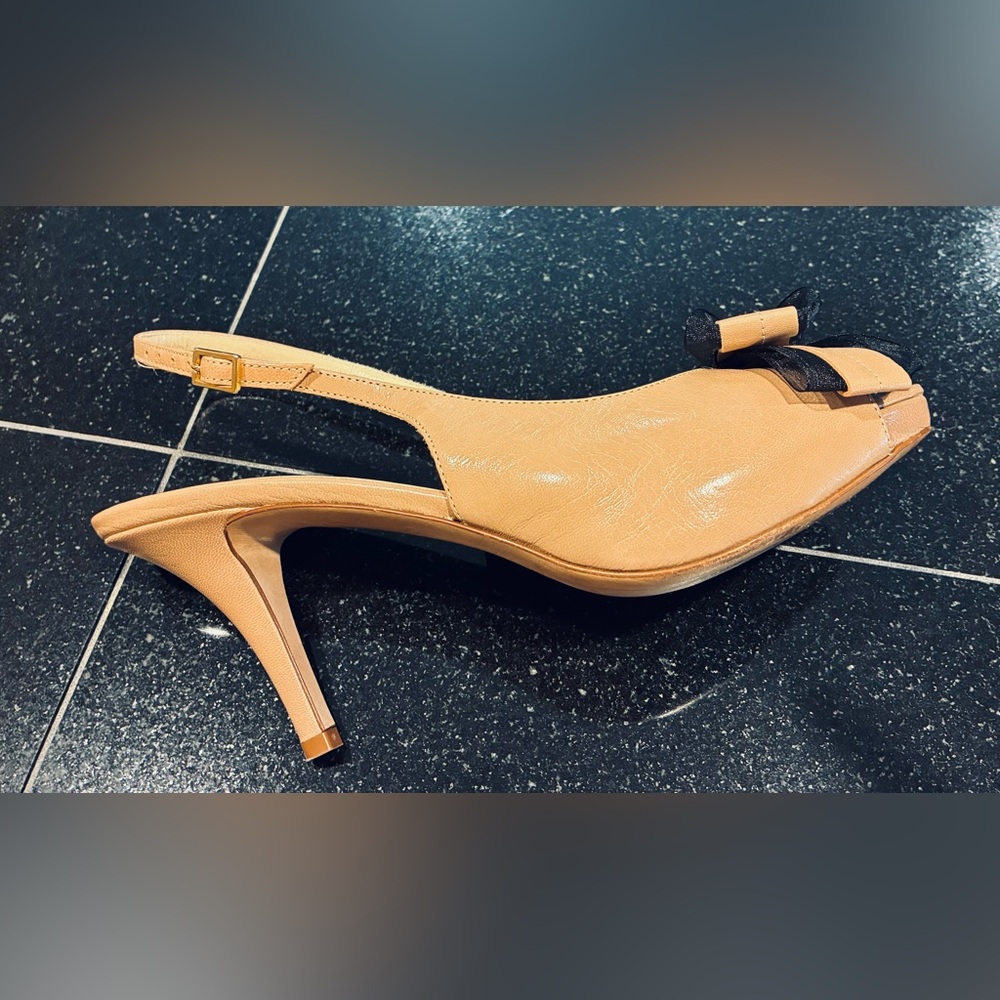 Kate Spade New York Billow Leather Slingback Heels Tan SZ. 7.5 Made In Italy - Picture 12 of 14